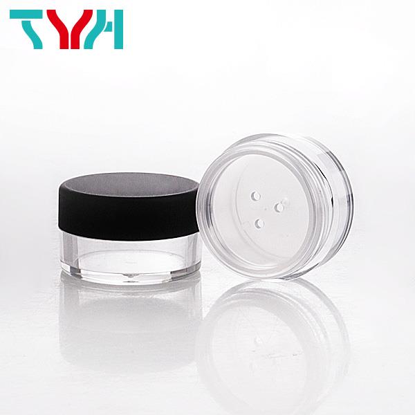 INH08T : Round Clear Loose Powder Jar with Matt Black Cap (round edge)